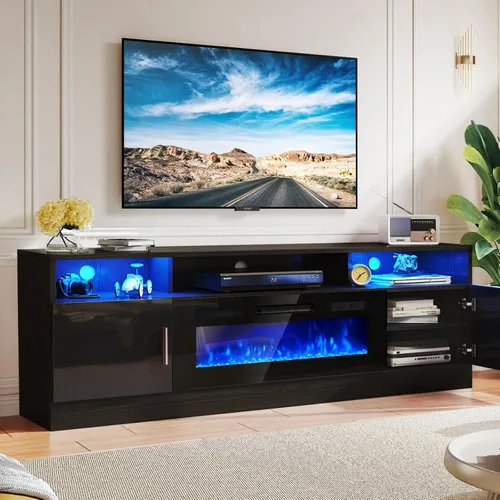 Miniatura 11 de MXV - Soporte de TV con chimenea de 70 pulgadas con toma de corriente para televisores de hasta 80 pulgadas, centro de entretenimiento con chimenea