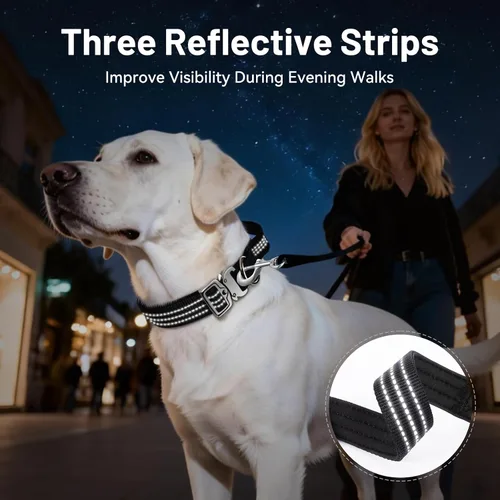 Miniatura 7 de Collar táctico para perro con asa, collar de nailon resistente con hebilla metálica de liberación rápida, diseño reflectante, acolchado y cómodo