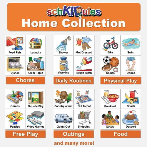 Miniatura 2 de SchKIDules Horarios visuales para niños 93 piezas colección para el hogar para rutinas diarias: 72 imanes de imagen +21 encabezados para niños, TDAH