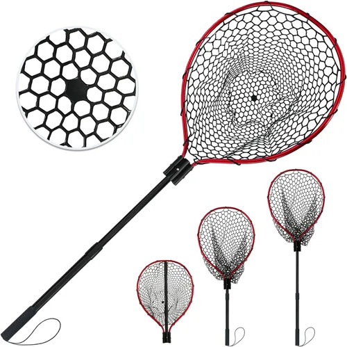 Miniatura 9 de Red de pesca de goma telescópica de metal con mango Longitud: 59 "Profundidad: 19.7 "Aro: 26 "x18" Muelle de red de aterrizaje de peces de silicona
