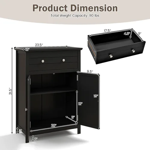 Miniatura 3 de GOFLAME Gabinete de almacenamiento de madera para baño, moderno armario organizador de baño con estante ajustable de 3 alturas, cajón y estante de 2