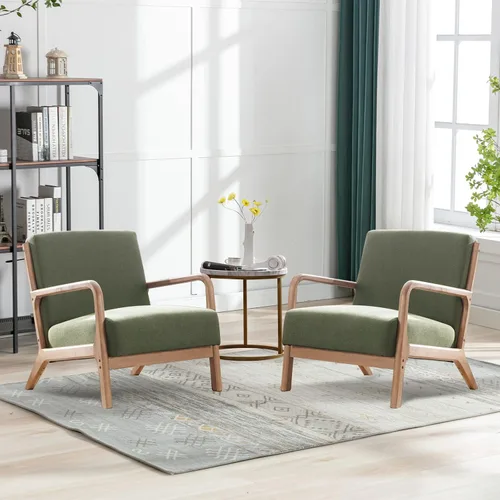 Miniatura 12 de ANJ ANJHOME Silla moderna de mediados de siglo, estilo Accent, con asiento de tela cómoda para sala de estar con estructura de madera maciza, sillón