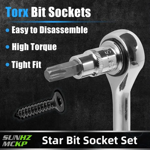 Miniatura 4 de SUNHZMCKP - Juego de 60 piezas de dados Torx y juego de dados Torx externos, Star T6-T70, E4-E24, TP8-TP60, TT6-TT70, 1/4 pulgadas, 3/8 pulgadas