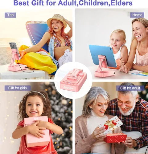 Miniatura 6 de Regalos para hombres y mujeres, soporte para teléfono con altavoz Bluetooth y función de carga, ángulo giratorio de 360°, soporte ajustable para Rosa