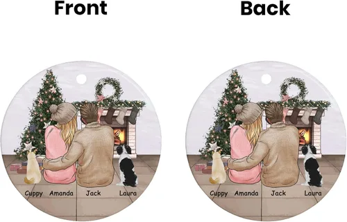 Miniatura 2 de Adorno de Navidad familiar personalizado 2022, nombre personalizado de raza, gato, perro, para pareja de Navidad, círculo redondo, adorno