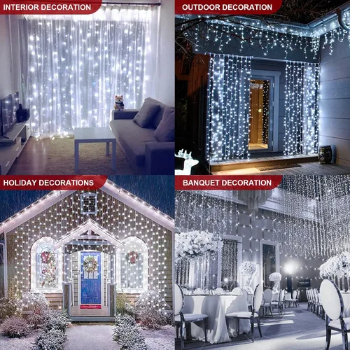 Miniatura 3 de Oopswow - Guirnalda de luces de cortina de 304 L, 9.8 pies x 9.8 pies, 8 modos para dormitorio, decoración de pared interior y exterior