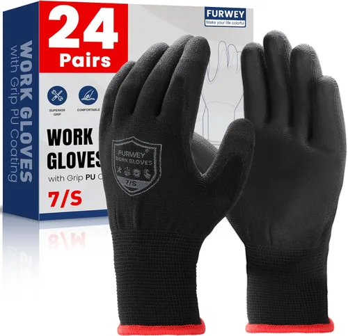 Miniatura 11 de FURWEY Safety Work Gloves-16/32Pairs, Micro Foam Nitrile Coated Glove,Seamless Knit Nylon Gloves for Men Women（S-XL Negro gris-16 pares