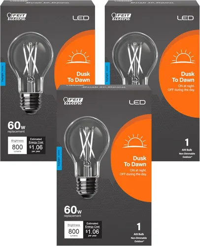 Miniatura 9 de Feit Electric Bombilla LED integrada con sensor de atardecer a amanecer, filamento transparente A19 con una bombilla de base media E26, equivalente