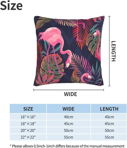 Miniatura 3 de Juego de 2 fundas de almohada con diseño de flamencos rosados con plantas tropicales, fundas para sofá, oficina, dormitorio, decoración del hogar