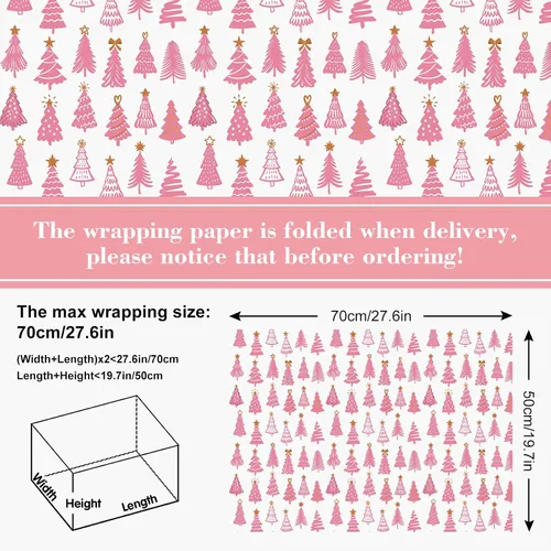 Miniatura 2 de AnyDesign 12 hojas de papel de regalo de Navidad rosa Santa muñeco de nieve copo de nieve estrella árbol papel de regalo plegado plano papel