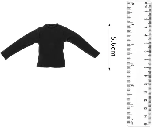 Miniatura 3 de Colaxi Camiseta de manga larga con figura de hombre a escala 1/12, ropa de muñeca en miniatura para figura de 6 pulgadas, color negro