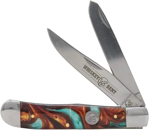 WHISKEY BENT HAT CO. Navaja de bolsillo plegable tradicional Trapper de 4.125 pulgadas, longitud cerrada, cuchillas de acero inoxidable 440C (cañón