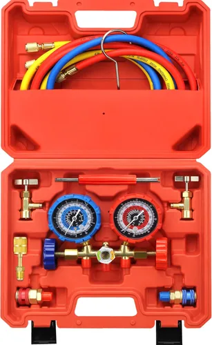 Juego de manómetros de colector R134a, juego de medidor de CA para refrigerante R134a R12 R22 R502, Freon 134A con mangueras de 5 pies, acopladores