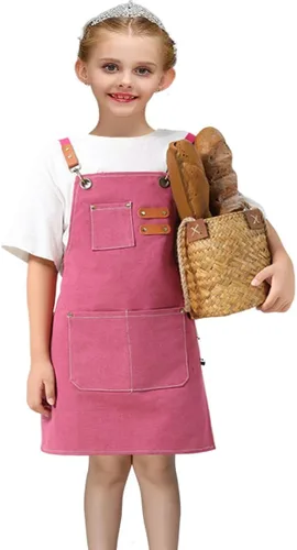 Miniatura 9 de Delantales ajustables para niños, herramienta impermeable para cocinar, pintura, jardinero, lienzo delantal para niñas y niños de 6 a 12 años Marrón