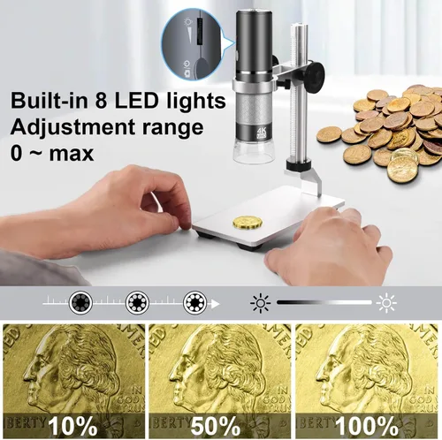 Miniatura 6 de Microscopio 4K con soporte profesional para iPhone Android PC, 50-1000X Microscopio digital USB endoscopio HD cámara para todos los teléfonos Gris