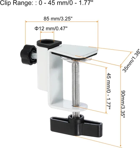 Miniatura 2 de PATIKIL Abrazadera de escritorio de 0.49 pulgadas de diámetro. Abrazadera de escritorio, base universal de abrazadera en C con tornillo ajustable