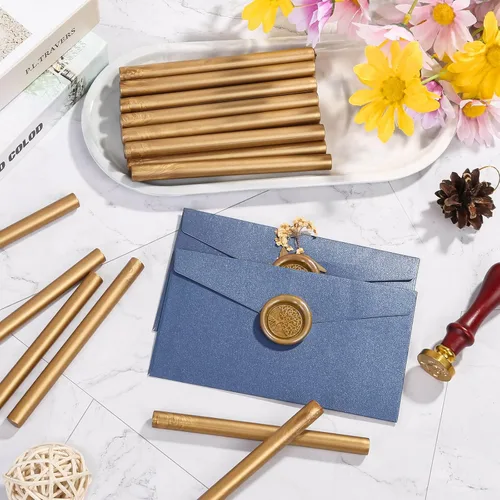 Miniatura 3 de PAXCOO - 20 varillas de cera para sellar, pistola de pegamento para invitaciones de boda, cartas, sobres, tarjetas y manualidades (oro antiguo)