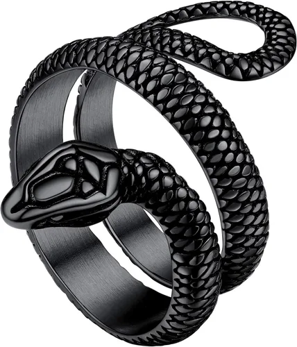 Anillo de acero inoxidable chapado en oro de 18 quilatesserpiente negra para hombres y mujeres, tamaño 7-12, anillos de reptil de serpiente punk