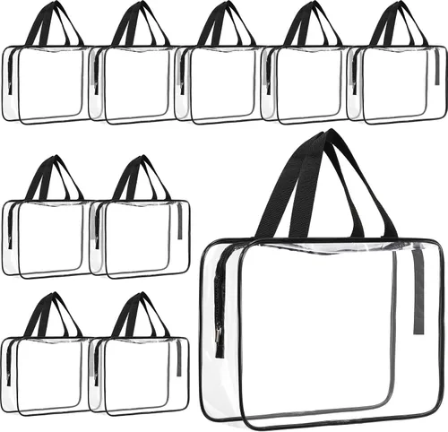 Reginary Paquete de 10 bolsas grandes transparentes de maquillaje cosmético con cremallera y asa, bolsa de viaje de plástico de PVC, organizador de