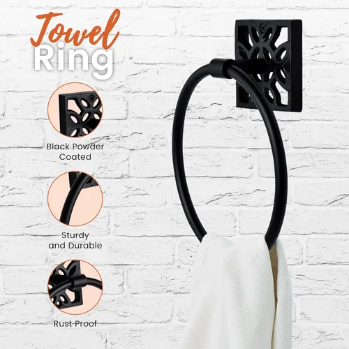 Miniatura 6 de Autumn Alley Juego de papel higiénico y toallero de baño, accesorios de baño modernos para montaje en pared, accesorios negros, 2 piezas, soporte
