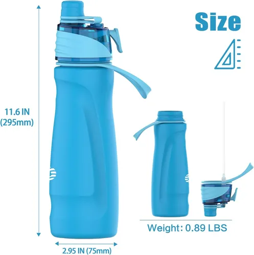 Miniatura 8 de Botella de agua con nebulización, botella de agua aislada de 24 onzas, botellas de agua de acero inoxidable 2 en 1, botella de agua deportiva
