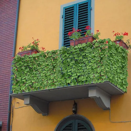 Miniatura 6 de Valla de hiedra sintética expandible, pantalla de privacidad, seto artificial elástico de una cara para balcón, patio, jardín (1 unidad, uva)