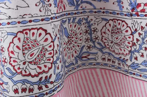 Miniatura 8 de Ridhi Mantel redondo con estampado de bloque a mano, 100% algodón, reutilizable, color rosa flamenco, de 60 pulgadas, mantel decorativo para uso