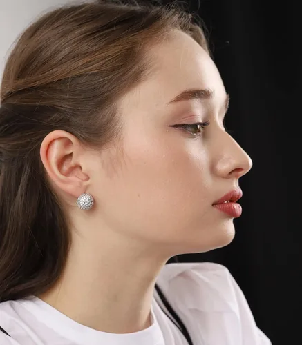 Miniatura 4 de Aretes de bola de discoteca 925 con poste de plata Stering chapados en oro de 18 quilates con circonita cúbica micro pavimenta delicados aretes