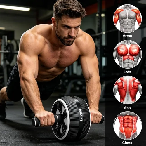 Miniatura 4 de Rueda para abdominales, kit de ruedas de ejercicio abdominal 10 en 1 con bandas de resistencia, alfombrilla para rodillas, cuerda de saltar, barra