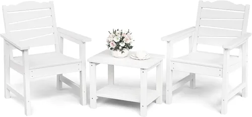 Miniatura 9 de Silla de patio resistente a la intemperie, sillas de patio al aire libre de madera de polietileno con asiento curvado ergonómico, sillas de comedor