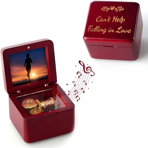 Miniatura 7 de Caja de Música Mini con Marco de Fotos Grabado Láser Caja de Música Vintage de Cuerda, Regalo para el Día de la Madre Día de San Valentín Día