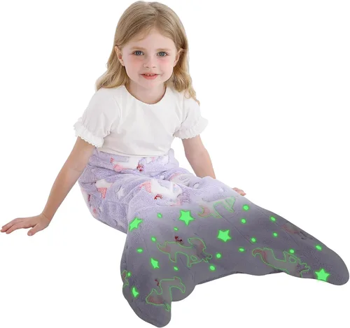 Miniatura 9 de Softan Manta de tiburón para niños, franela suave, juguetes para niños, manta de forro polar con cola de tiburón, azul oscuro, cálida y suave