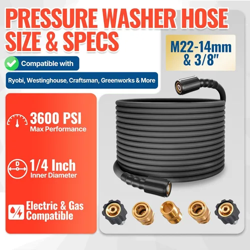 Miniatura 2 de YAMATIC Manguera de lavado a presión de 3600PSI para lavadora eléctrica de 25 pies x 1/4 pulgadas, resistente a las torceduras, manguera de repuesto