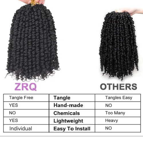 Miniatura 4 de ZRQ Paquete de 8 paquetes de cabello corto pretrenzado Bob Passion Twist con extremos rizados, 10 pulgadas, cabello negro preenrollado, 12
