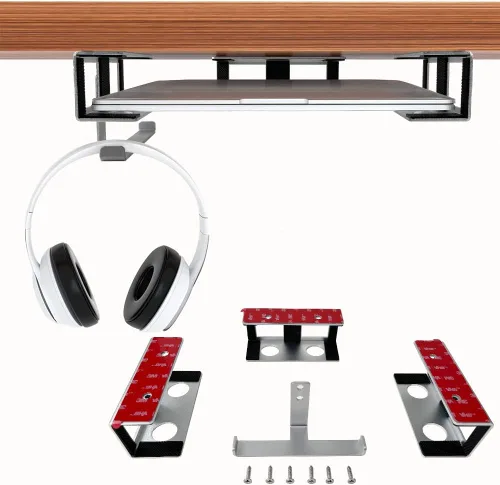 Miniatura 8 de IFCASE Soporte para laptop debajo del escritorio con adhesivo y tornillo, soporte de aluminio duro debajo del escritorio para laptop, Mac mini