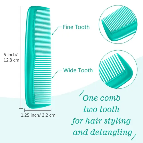 Miniatura 2 de Leinuosen Juego de 12 piezas de peines de bolsillo de plástico de dientes finos para peinado para mujeres y hombres, Peines para cabello (Cian-azul)