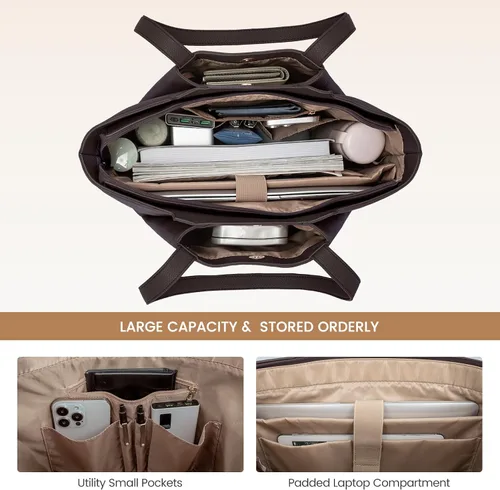 Miniatura 3 de LOVEVOOK Bolso de hombro para portátil para mujer - Bolso de 15.6 pulgadas de cuero sintético con cartera, bolso de oficina de gran capacidad
