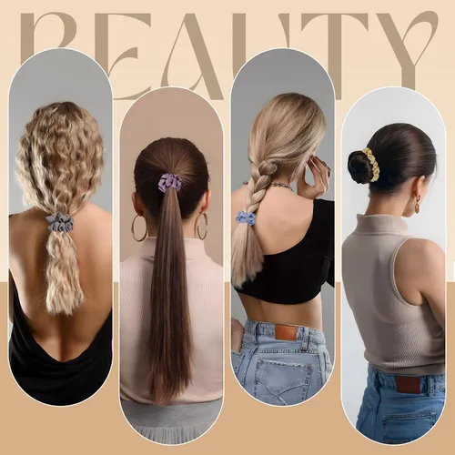 Miniatura 5 de Scrunchies para mujeres, scrunchies de seda satinada, ligas elásticas fortalecedoras para el cabello, sujetadores de cola de caballo adecuados