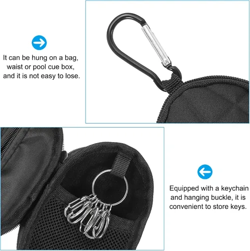 Miniatura 4 de PATIKIL Bolsa de almacenamiento de accesorios de billar, bolsa de tiza portátil con clip para fijación de monedero, accesorio de billar para billar