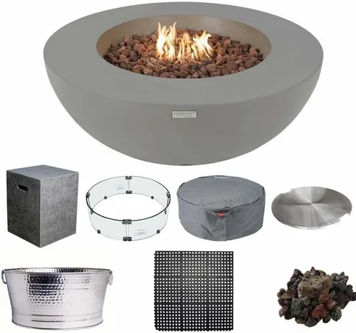 Miniatura 11 de Elementi Lunar Bowl Paquete de Fogón - Juego de Fogata para Exteriores Incluye Fogata de Concreto a Propano de 42", Pantalla Cortavientos de Vidrio