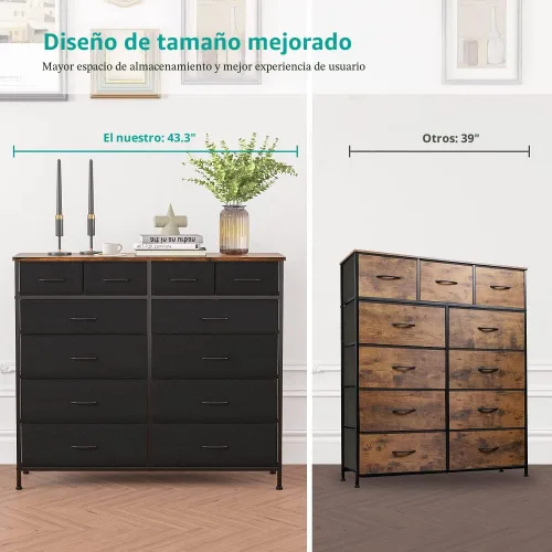 Miniatura 5 de VASICAR Cómoda grande para dormitorio con 12 cajones profundos, cómoda de tela alta, cómoda para armario, guardería, sala de estar, lavandería, Negro