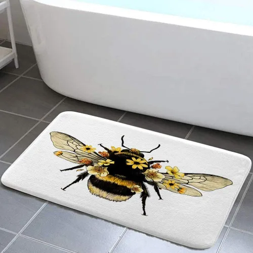 NYMB Alfombra de baño Wild Animals con diseño de abejas y margaritas, alfombra de baño moderna de granja con pájaros, abejas, jardín, vintage,