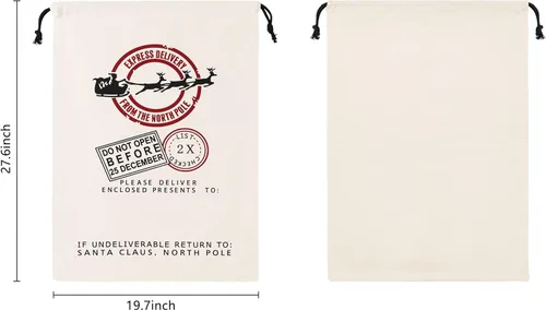 Miniatura 2 de HBlife Saco de lona de Papá Noel, 19.7 x 27.6 pulgadas, bolsas grandes de Papá Noel para regalos, sacos de Navidad personalizados para regalos