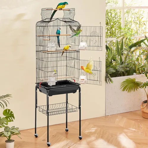 Miniatura 8 de VEVOR Jaula grande para loros de 64 pulgadas con tapa abierta y soporte rodante desmontable para periquitos, pinzones, canarios, agapornis
