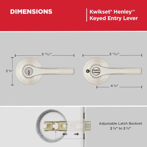 Miniatura 8 de Kwikset Henley - Manija de puerta de entrada con cerradura y llave, palanca reversible con llave y segura para exterior, para entrada principal