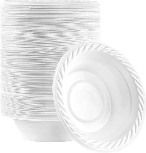 Miniatura 17 de Plasticpro Cuencos redondos de plástico para microondas, desechables, color blanco, vajilla (200, 16 onzas)