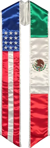 Bandera mexicana americana de graduación, estola Chicano Heritage Adulto Unisex Hecho en Estados Unidos, Bandera de MéxicoEstados Unidos
