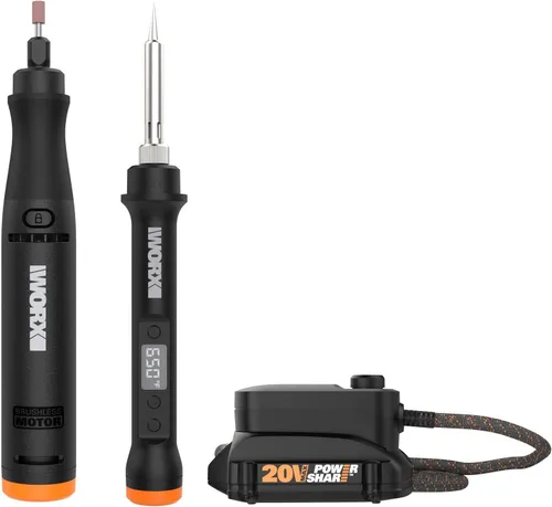 Worx WX989L 20V MAKERX Kit combinado de 2 piezas - Herramienta giratoria + pistola de calor con 42 accesorios