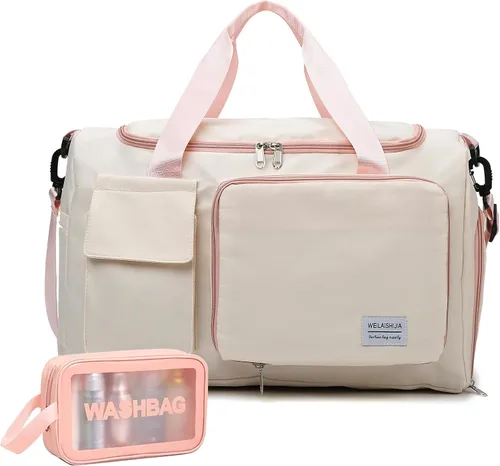 Miniatura 10 de Bolsa de Gimnasio Pequeña para Mujer, Bolsa de Lona de Viaje, Bolsa de Fin de Semana con Compartimento para Zapatos