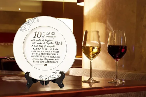 Miniatura 7 de Urllinz Plato del 10º Aniversario con Decoraciones de Lámina de Platino - Regalos de Estaño de Boda de 10 Años para Ella Parejas Esposa Él Marido